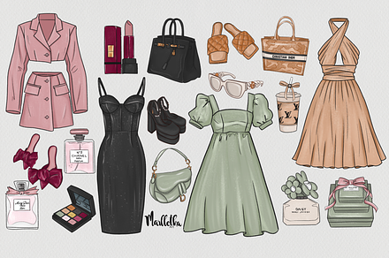 4 looks fashion clothes collection, an Object Illustration by Marlletka art