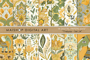 Yellow Green Block Print Papers, a Texture Graphic by Maishop