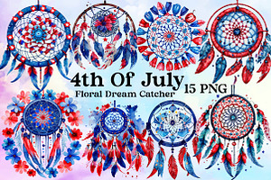 4th Of July Floral Dream Catcher PNG