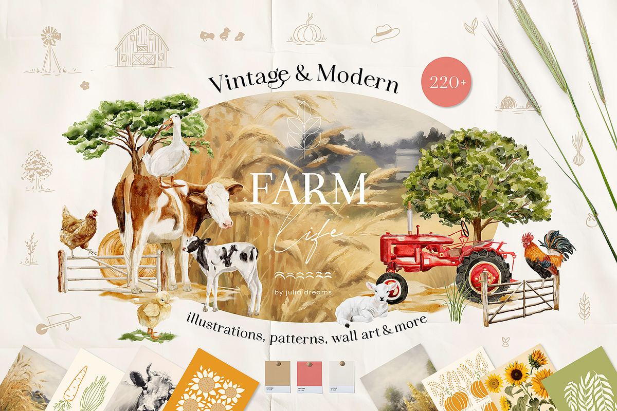 Farm Life Watercolor Collection, an Object Graphic by Julia Dreams (Photo 1 of 12)