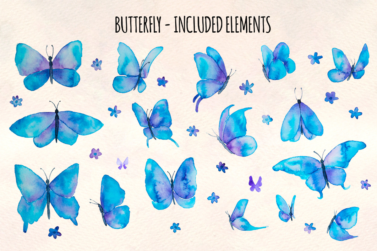 Blue Butterfly Watercolor Bundle, an Animal Illustration by Violet LeBeaux (Photo 2 of 3)