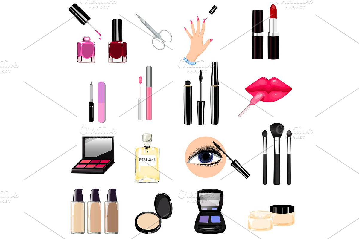 Seth cosmetics, manicure, beauty, perfumes icons, an Illustration by artabramova
