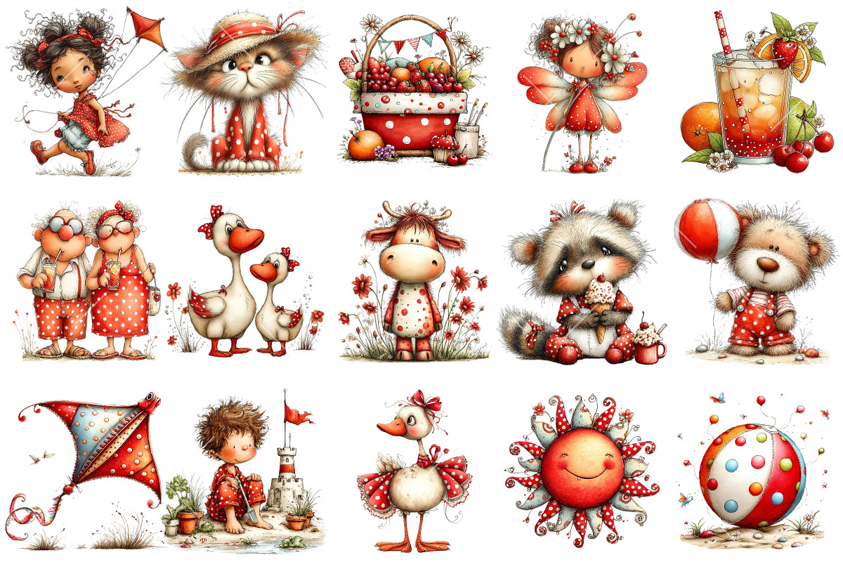 Whimsical Polka Dot Summer Clipart, an Illustration by OK Design (Photo 3 of 6)