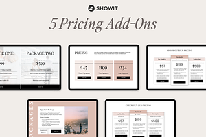5 Showit Pricing Add-On Canvases, a Websites & App Template by Amanda Pena Design