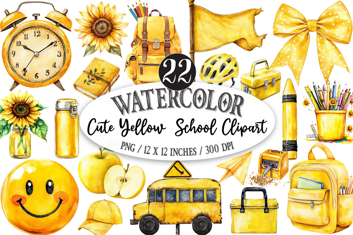 Journal Cute Yellow School Clipart, a Seasonal Illustration by Designking (Photo 1 of 4)