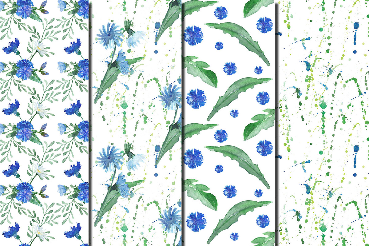 Watercolor Cornflowers patterns, a Pattern Graphic by DollyPotterson (Photo 3 of 6)