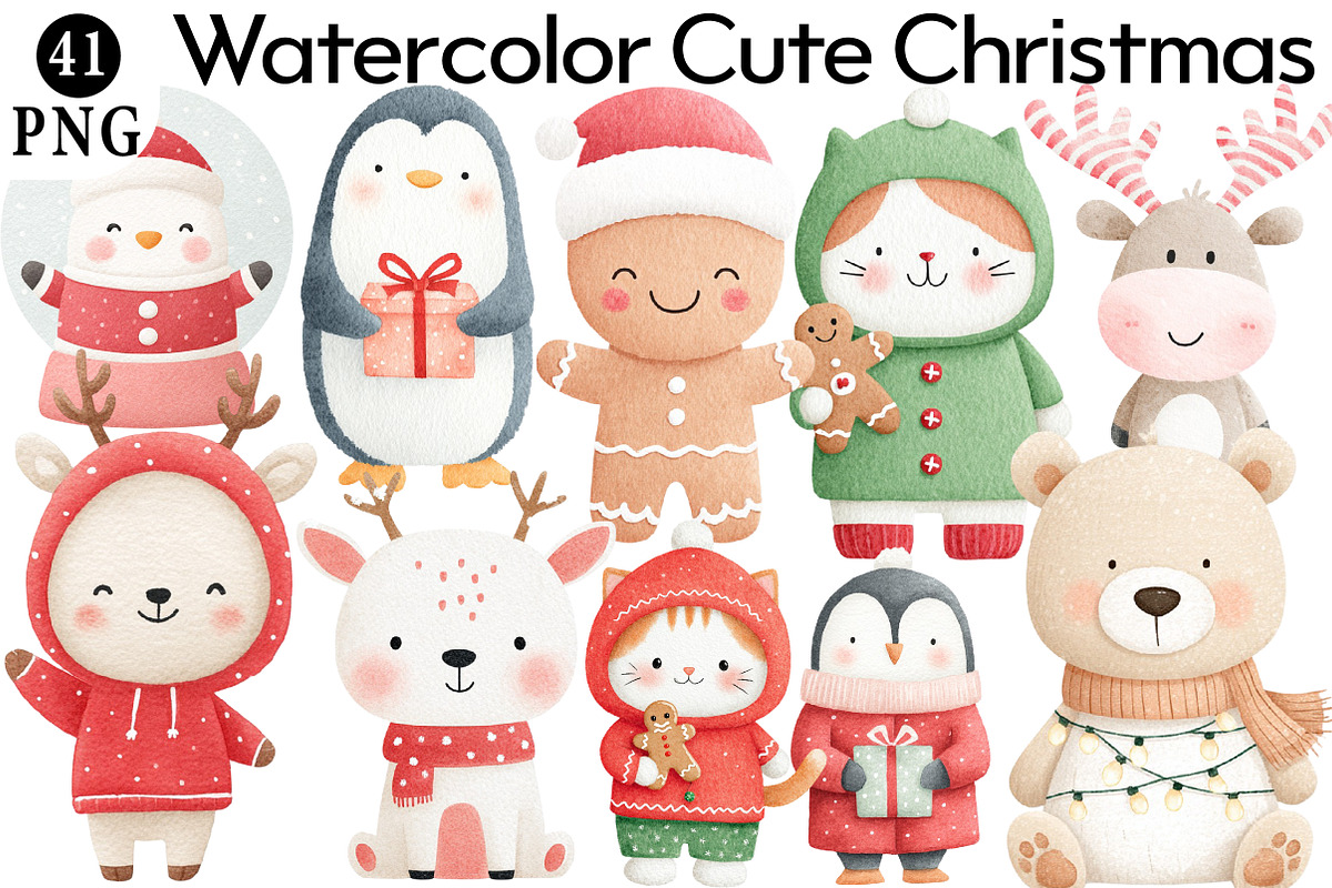 Watercolor Cute Christmas Clipart Bu, an Illustration by Daily.Designs (Photo 1 of 5)