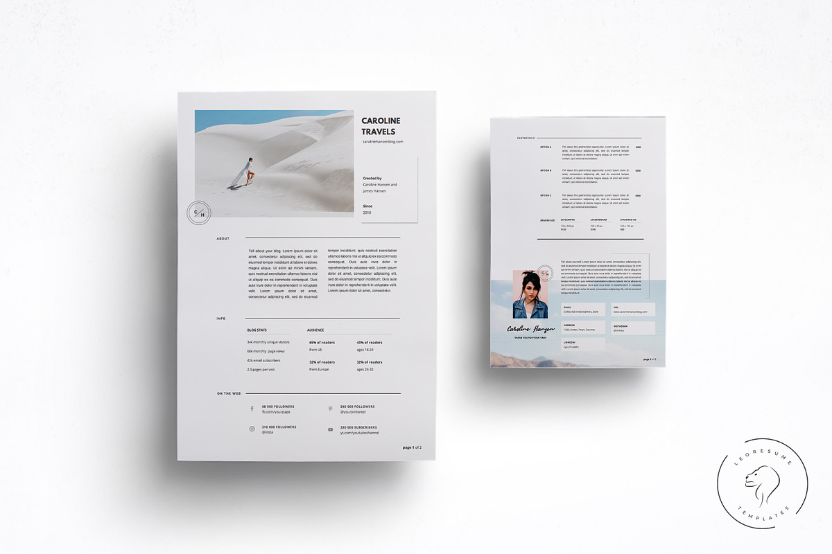 2 Page Blogger Media Kit Template, a Resume Template by Leo Resume (Photo 1 of 4)