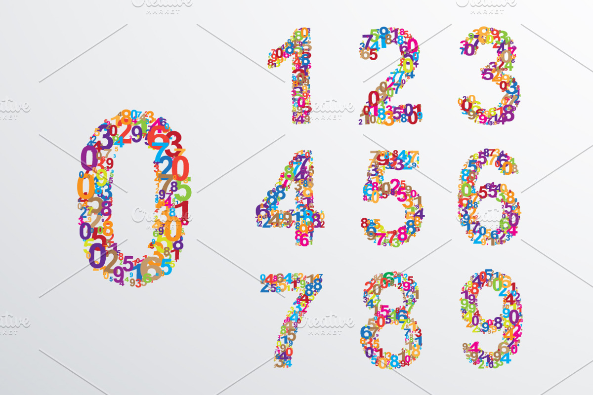 Number set from coloured numbers, a Templates & Theme by megainarmy