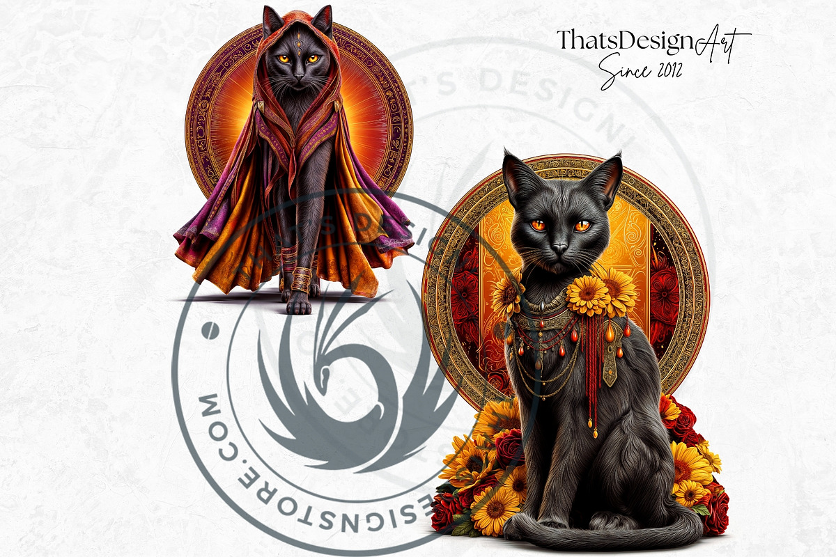 Black Cat Familiars clipart Set, an Animal Illustration by ThatsDesignArt (Photo 5 of 10)