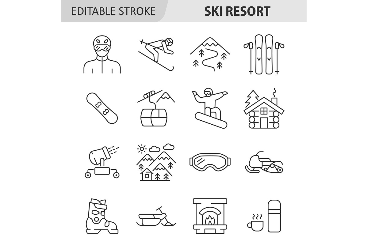 Ski resort line icon vector set, an Outline Icon by ElineDesign (Photo 1 of 3)