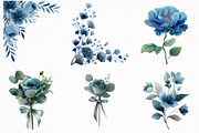 Watercolor Dusty Blue Floral Clipart, an Illustration by DreamArtGraphic (Thumbnail 6 of 8)