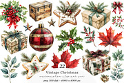 Watercolor Vintage Christmas Clipart, a Transportation Illustration by SinaCreation (Thumbnail 1 of 9)