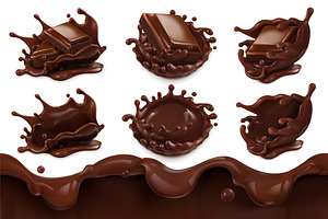 Piece of chocolate, chocolate splash