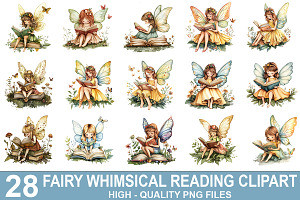 Fairy Whimsical Reading Clipart Bund, an Illustration by crative8112