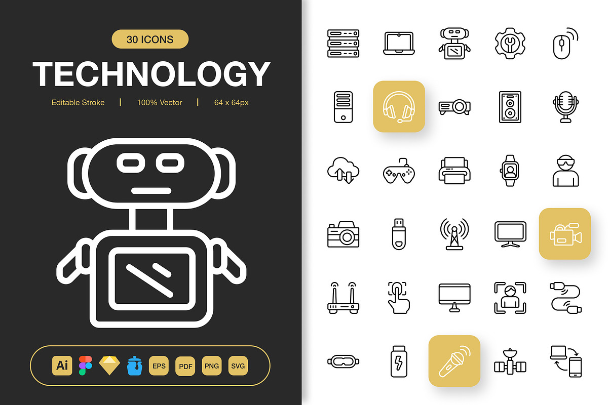 Technology Icons, an Outline Icon by Spacepixel Creative