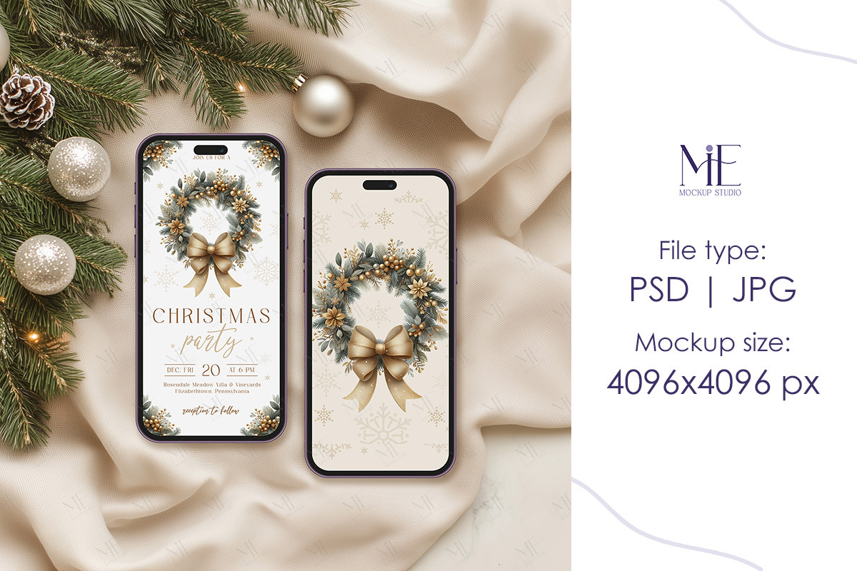 Christmas iPhone Screen Mockup PSD, a Mockup by Mie Mockup Studio (Photo 2 of 4)
