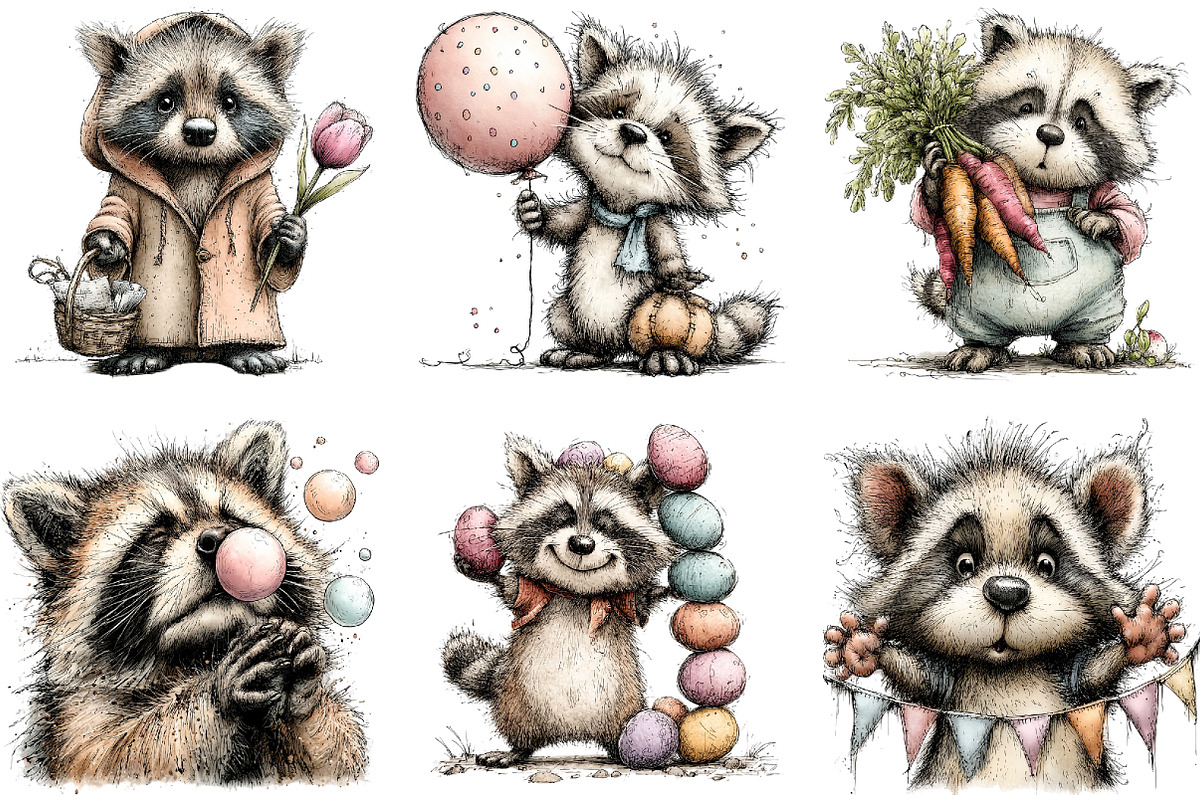 Whimsical Easter Raccoon Clipart, an Illustration by Sublimation Artist (Photo 6 of 7)