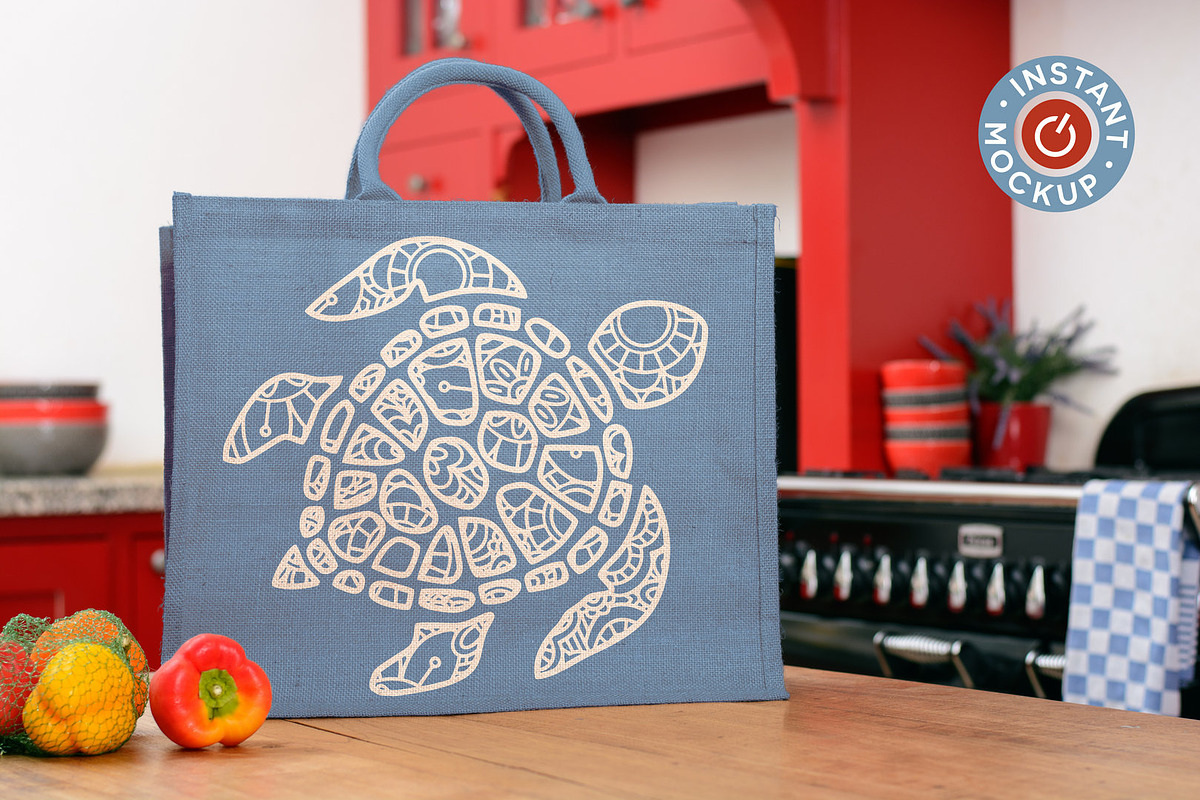 Instant mockup Burlap shopping bag preview 5