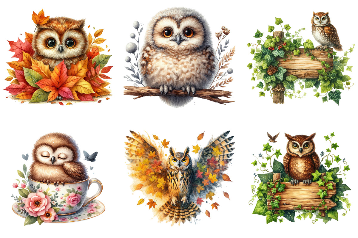 Watercolor Owl Clipart, an Illustration by DreamArtGraphic (Photo 2 of 4)