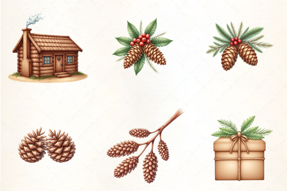 Rustic Christmas Watercolor Clipart, an Illustration by CrexoraLab (Photo 3 of 5)