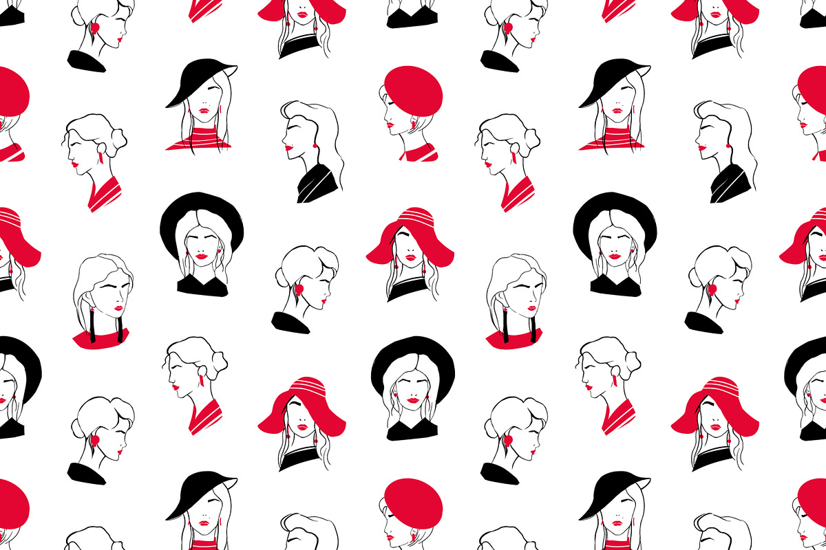 Stylish lady portrait set + pattern, a Person Illustration by Good Studio (Photo 3 of 6)