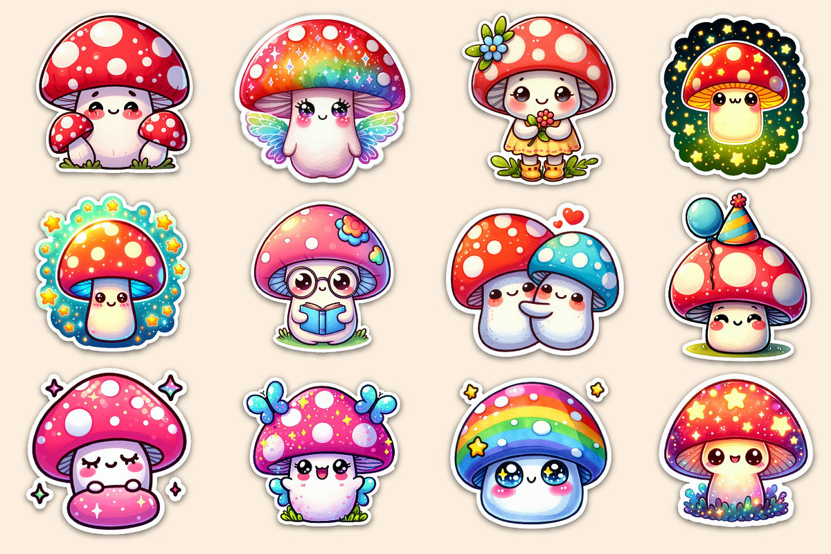 Kawaii Mushroom Stickers Clipart, an Illustration by Dream Creation (Photo 4 of 5)