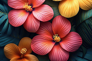 Bright tropical flowers and lush leaves create a vibrant and colorful display i, a Nature Photo by AlyaAnd