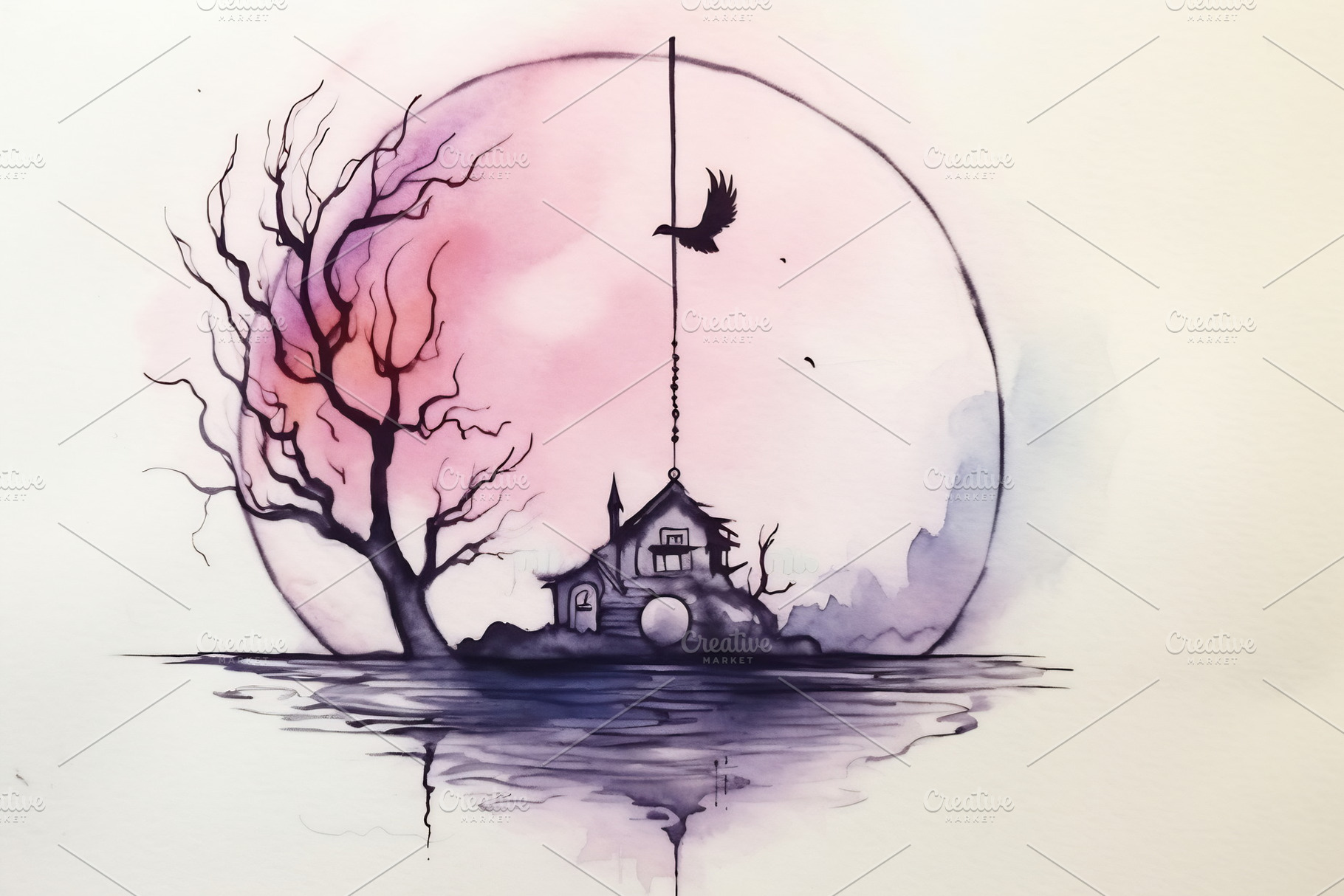 Moonlit art: surreal house, a Photo by Beautiful things