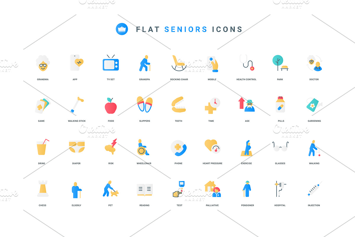 Icons senior life care icons, an Object Illustration by Lemberg Vector