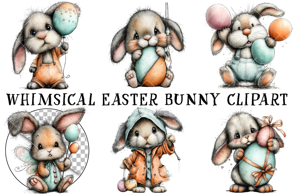 Whimsical Easter Bunny Clipart, an Illustration by OK Design (Photo 2 of 6)
