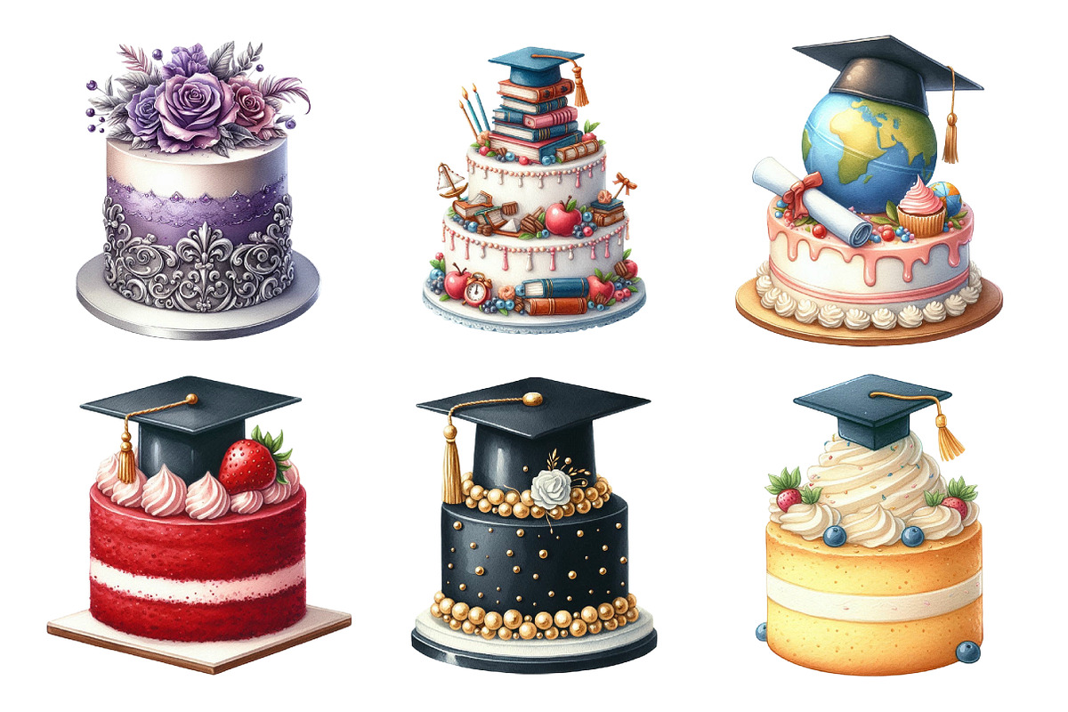 Graduation Cake Clipart Bundle, an Illustration by Daily.Designs (Photo 4 of 5)