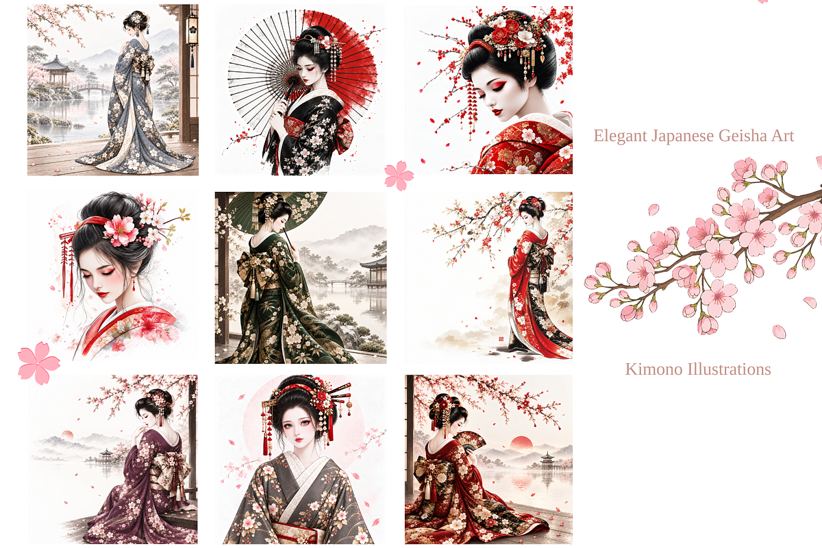 Elegant Geisha Illustrations, a Person Illustration by MarisoArt (Photo 5 of 6)