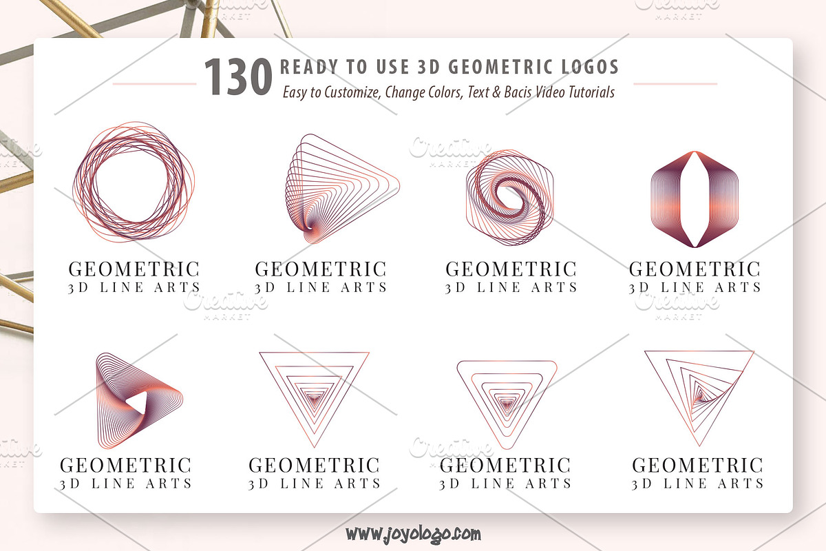 Geometric Logo Generator 3D Line Art, a Branding & Logo Template by joyologo (Photo 16 of 24)