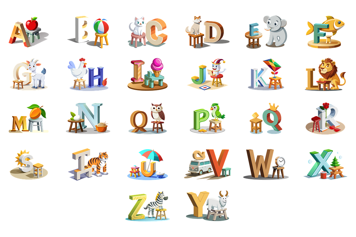 A-Z 3D Alphabet with Cute Character, a Graphic by Creative_View (Photo 2 of 28)