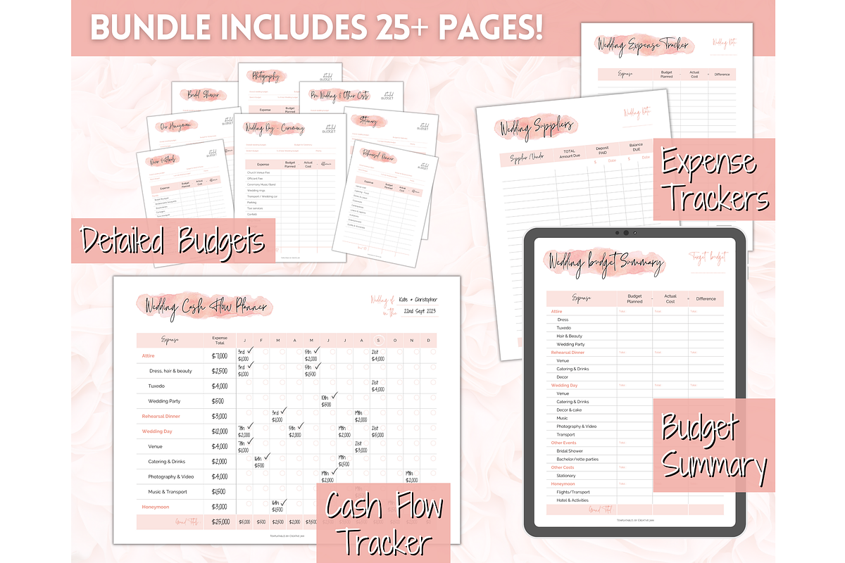 Wedding Budget Planner - Pink BUNDLE, a Templates & Theme by Templatables (Photo 2 of 10)