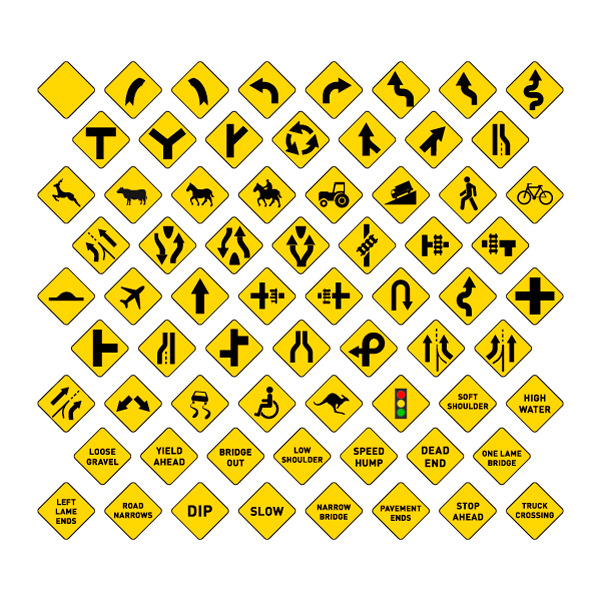 Big set of yellow road signs | Outline Icons ~ Creative Market