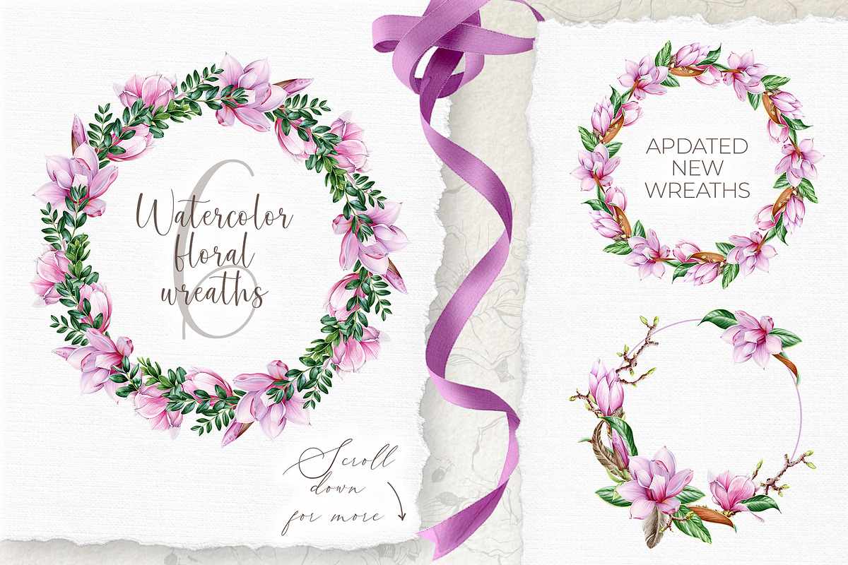 Pink Magnolia Watercolor Collection, a Decorative Illustration by AnitaPol (Photo 9 of 14)