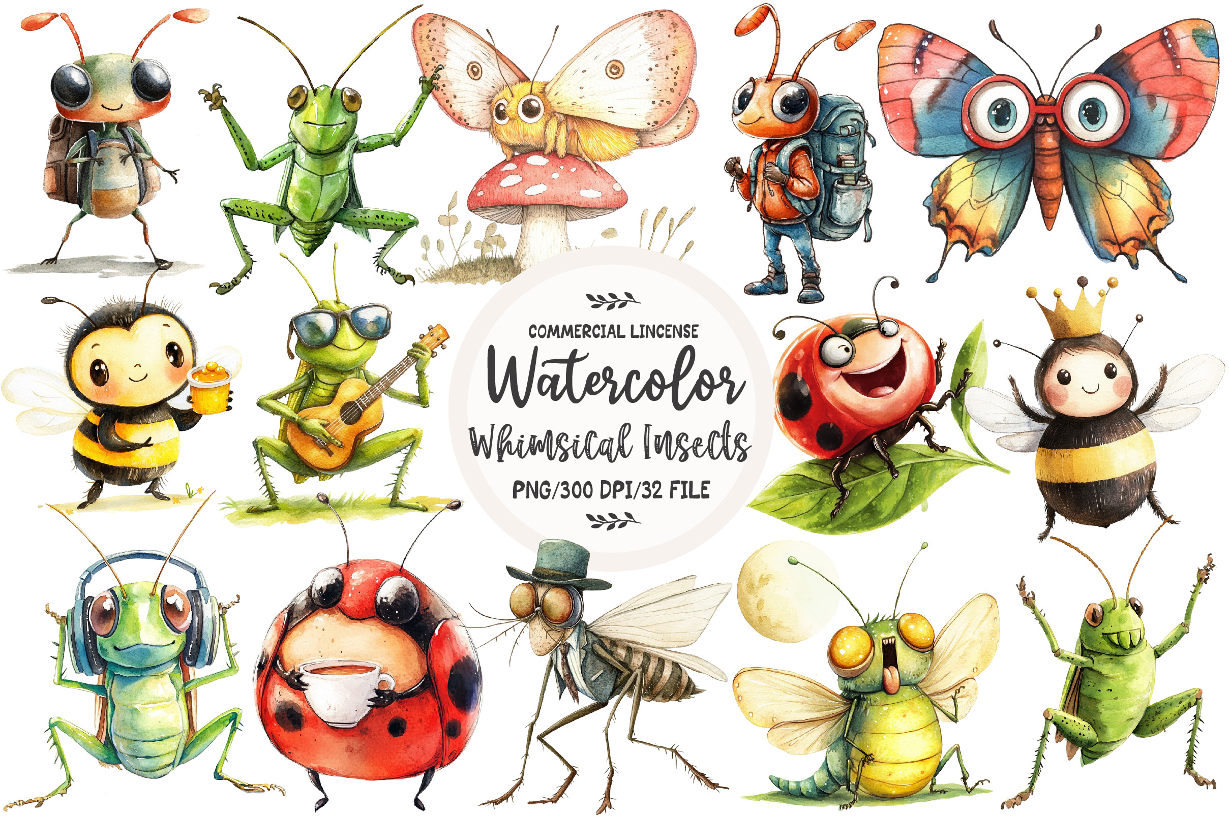 Quirky Whimsical Insects Animals by Ok Design  Creative Market