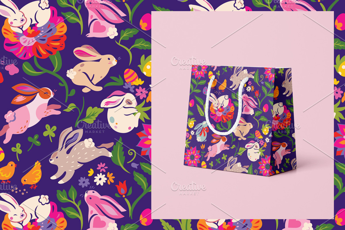Folk Garden Easter Bunnies, a Pattern Graphic by PenguinHouse (Photo 5 of 6)