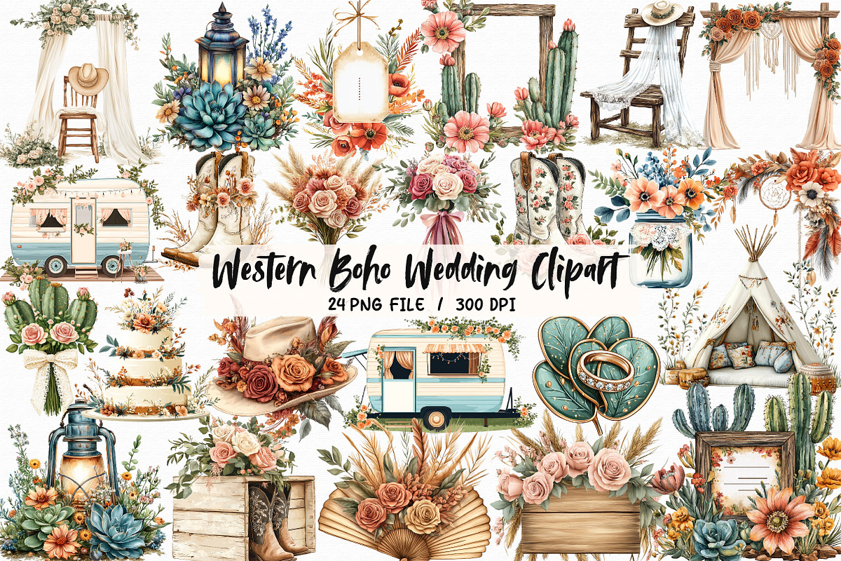 Western Boho Wedding Clipart, an Illustration by Libby Wishes (Photo 1 of 5)