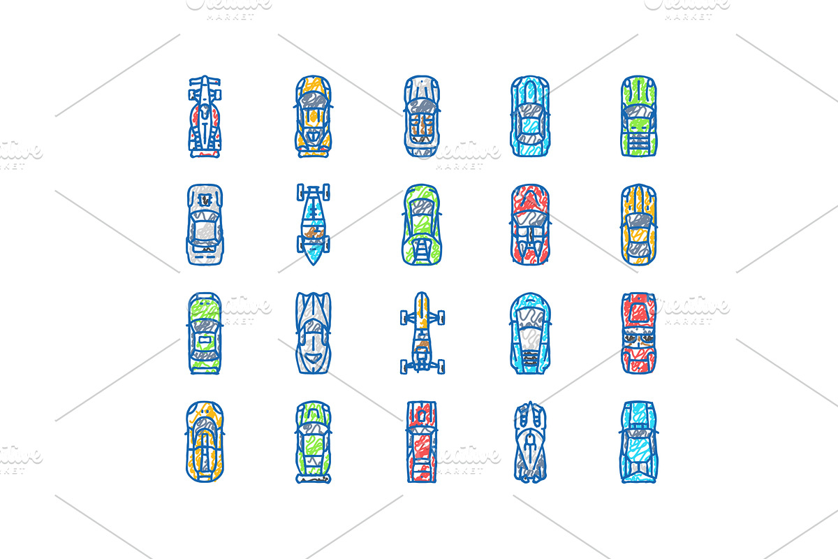 race car speed sport vehicle icons, an Object Illustration by pikepicture