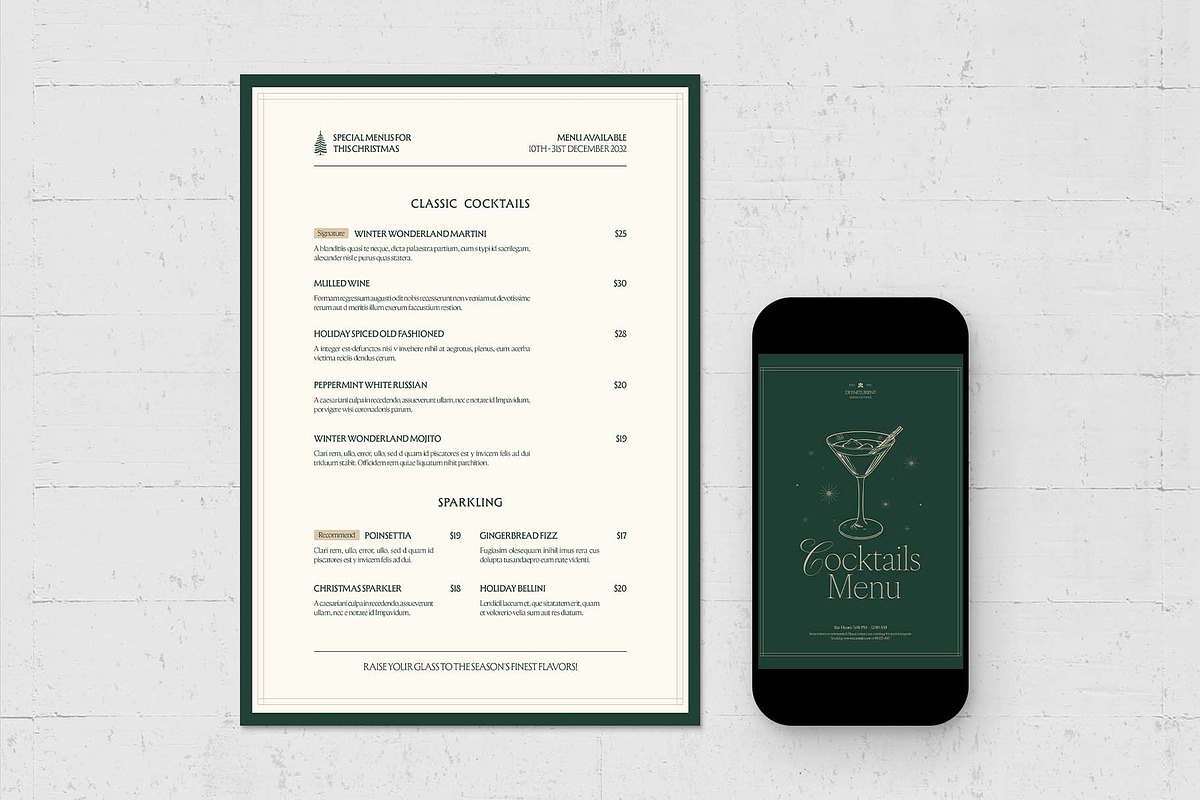 Christmas Cocktail Menu Template, a Flyer Template by BrandPacks (Photo 2 of 5)