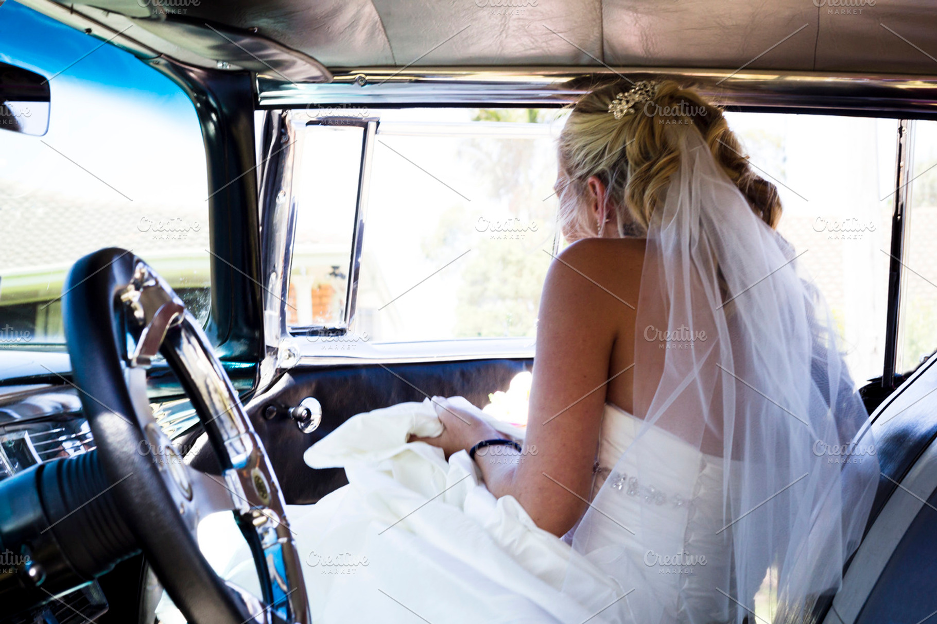 Bride in Vintage Car, a Beauty & Fashion Photo by Dylan Martin Studios