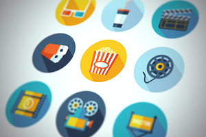 Set of flat cinema and movie icons.