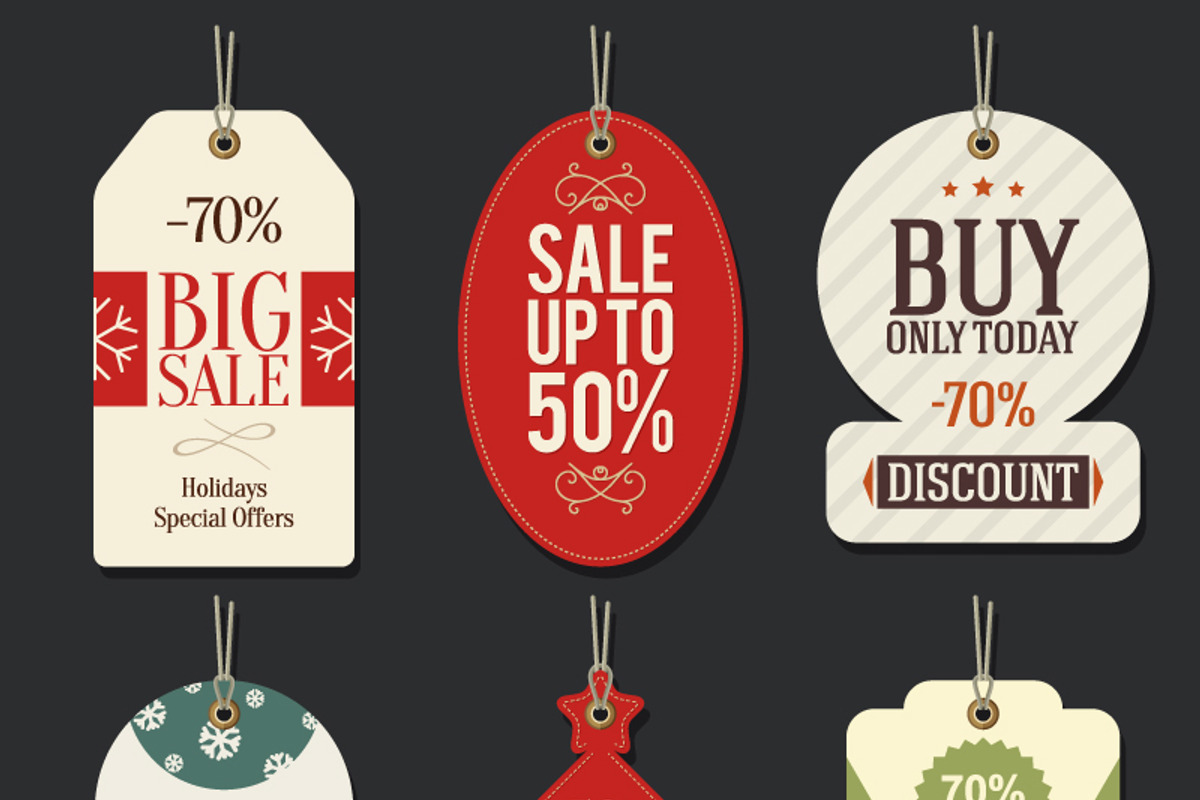 6 Christmas promotional tag vector, an Illustration by iconnice