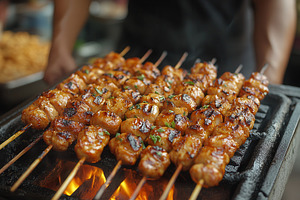 Grilled skewers of marinated meat si, a Photo by Tanuart