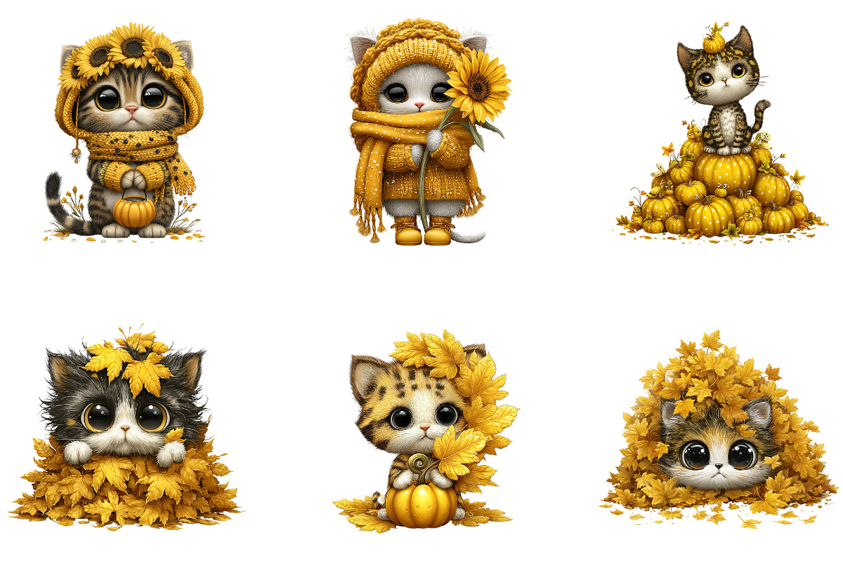 Whimsical Autumn Cat Clipart, a Seasonal Illustration by CreationArt (Photo 2 of 6)