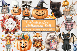 Adorable Halloween Fall Clipart, an Illustration by DreamCafeArt