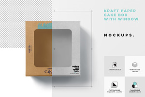 Kraft Paper Cake Window Box Mockups